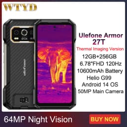 Ulefone Armor 27T+ Rugged Phone 12GB+256GB Thermal Imager 10600mAh 6.78'' Android 14 Helio G99 Night Vision 4G NFC Smartphone