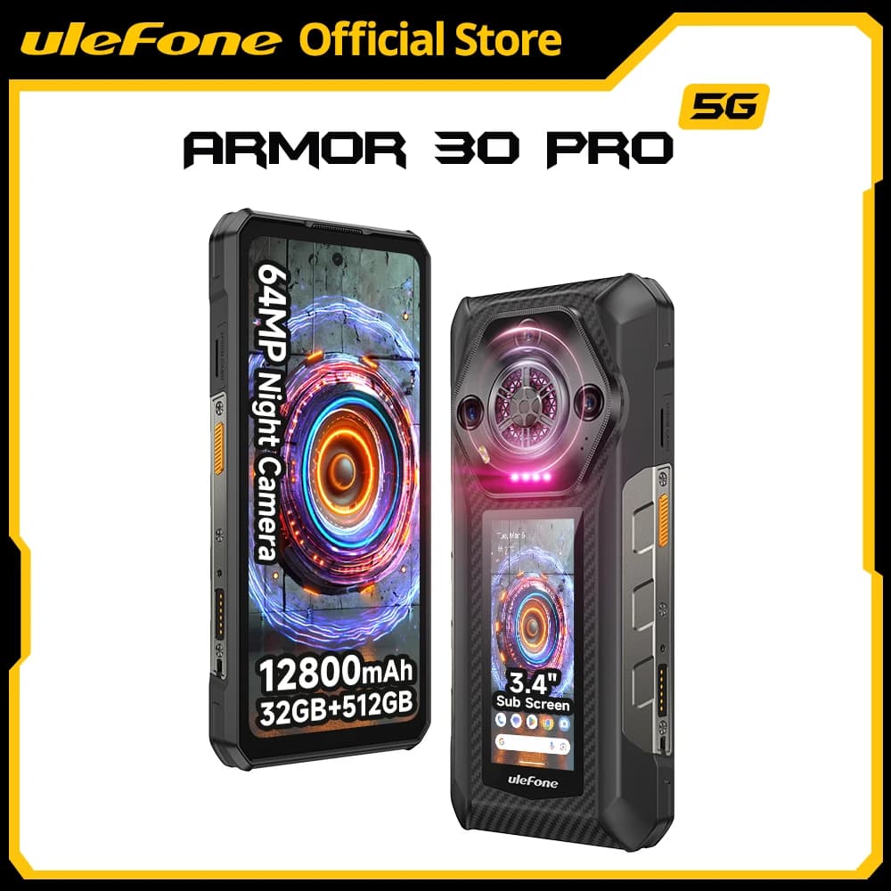 Ulefone Armor 30 Pro 5G Rugged Phone Android 14 Smartphone 6.95" 120Hz 32GB+512GB 12800mAh Night Camera 64MP NFC