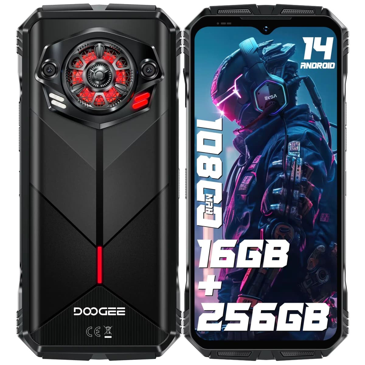 DOOGEE S Punk Android 14 6.58" FHD+ IPS Waterdrop Screen 16GB RAM 256GB ROM AI Double Camera (50MP+2MP) 16MP Front Camera