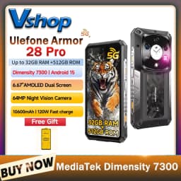 Ulefone Armor 28 Pro 5G AI Rugged Phone 16GB+512GB 10600mAh Battery120W 6.67”AMOLED Android 15 MTK Dimensity 7300 Smartphone