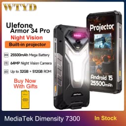 Ulefone Armor 34 Pro + Projector Rugged Phone 16GB+512GB Night Vision 6.95'' Android 15 Dimensity 7300 25500mAh 5G Smartphone