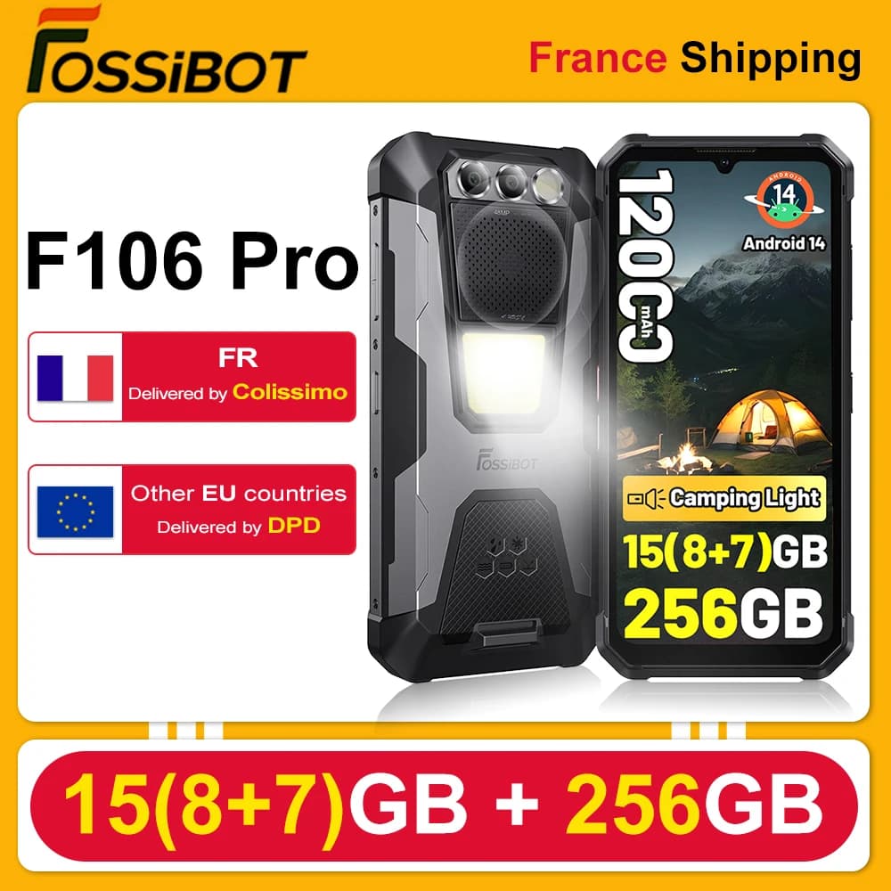 FOSSiBOT F106 Pro Rugged Smartphone15(8 + 7)GB RAM 256GB ROM 12000mAh 6,58 " 48MP Helio G85 Android 14 Phone Double SIM 4G