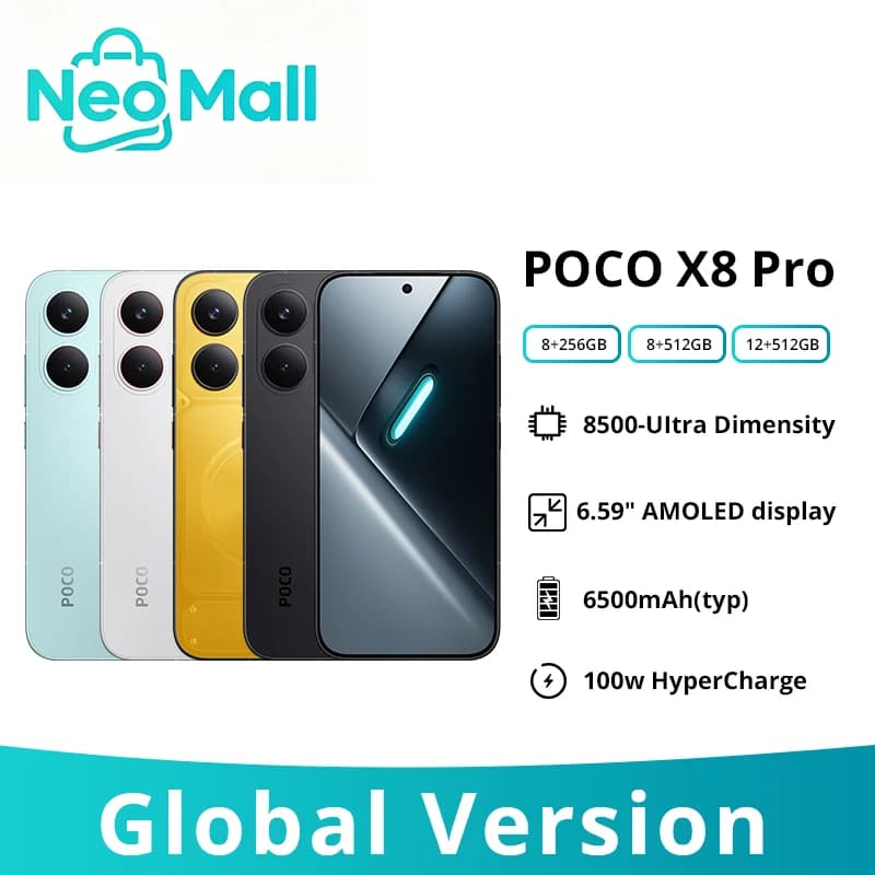 New POCO X8 Pro 5G Smartphone Gobal Version Dimensity 8500-Ultra 6.59" 1.5K AMOLED Display 6500mAh 100W HypeCharge NFC