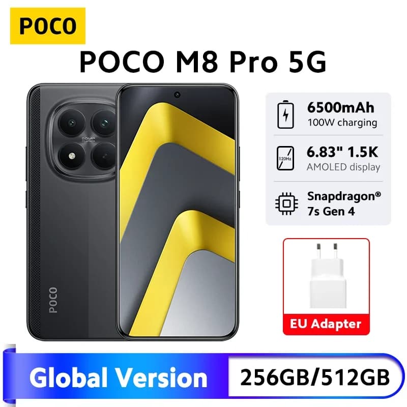 POCO M8 Pro 5G Smartphone Global Version Snapdragon 7s Gen 4 6.83" 1.5K 120Hz display 6500mAh battery 100W Charging NFC