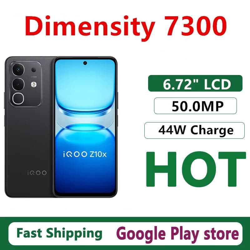 Original Vivo Iqoo Z10X Mobile Phone 6.72" LCD 120HZ 50.0MP Camera 44W Charge 6500mAh Battery Dimensity 7300 Android 15.0 OTA