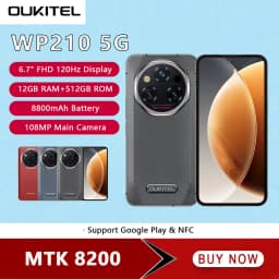 OUKITEL WP210 5G Rugged  Phone MTK 8200 6.7 Inch FHD+ 12GB RAM 512GB ROM Mobile Phone 8800mAh 108MP Android15 45W Cellphone NFC