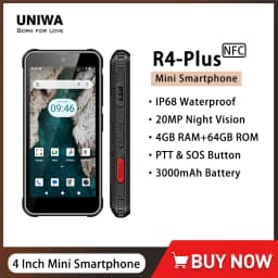 UNIWA R4 Plus Rugged 4G Mini Smartphone 4 Inch Touch Screen Octa Core 4GB RAM +64GB ROM Android 14 Mobile Phone 3000mAh SOS NFC