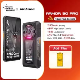 Ulefone Armor 30 Pro Rugged Phone 16GB+512GB Night Vision 6.95'' + 3.4'' Dual Screen Android14 Dimensity 7300X 5G NFC Smartphone