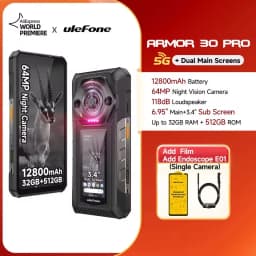 Ulefone Armor 30 Pro Rugged Phone 16GB+512GB Night Vision 6.95'' + 3.4'' Dual Screen Android14 Dimensity 7300X 5G NFC Smartphone