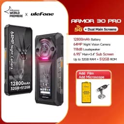 Ulefone Armor 30 Pro Rugged Phone 16GB+512GB Night Vision 6.95'' + 3.4'' Dual Screen Android14 Dimensity 7300X 5G NFC Smartphone