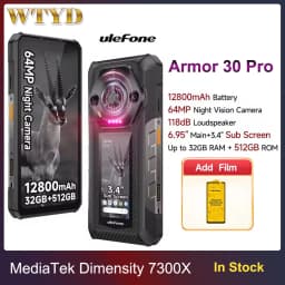 Ulefone Armor 30 Pro Rugged Phone 16GB+512GB Night Vision 6.95'' + 3.4'' Dual Screen Android14 Dimensity 7300X 5G NFC Smartphone