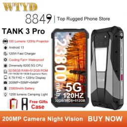 Unihertz Tank 3 Pro Rugged Phone 32/36GB 512GB Lumens Projector 200MP Camera Night Vision 6.79'' 23800mAh NFC 5G Smartpphone