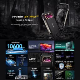 Ulefone Armor 27 Pro 24GB+256GB 10600mAh Smartphone 50MP Camera 64MP Night 6.78'' Android 14 NFC 5G Rugged Phone