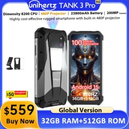 Unihertz Tank 3 Pro 8849 Rugged 5G Phone with 100 Lumens Projector Android 14 32GB 512GB 23800mAh Waterproof Phone WIFI 6 NFC