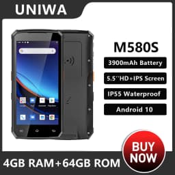 UNIWA M580S 4G Smartphone 4GB RAM+64GB ROM Android 10 PDA with Barcode Scanner 5.5Inch 3900mAh 8MP Waterpfoof Mobile Phone NFC