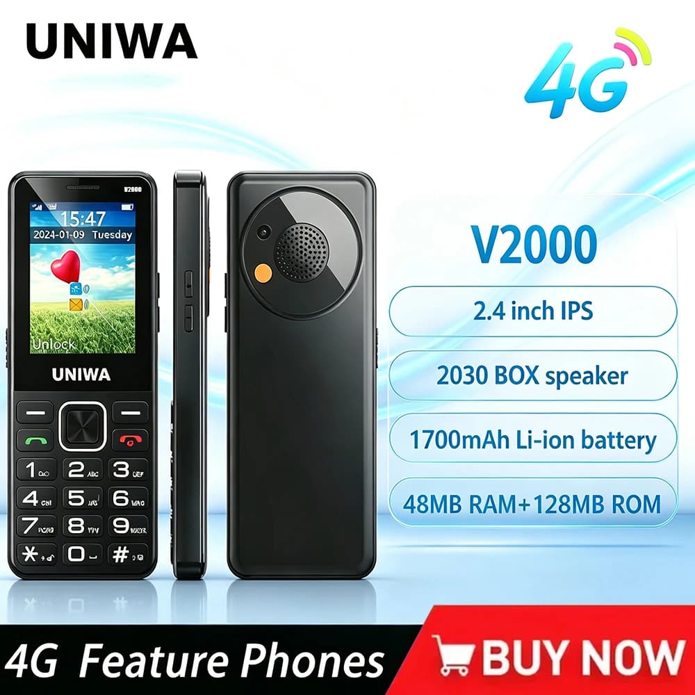 UNIWA V2000 4G Keypad Phone 2.4 Inch Big Button Loud Volume Dual SIM 1700mAh Multilingual Keyboard Feature Phones Elderly