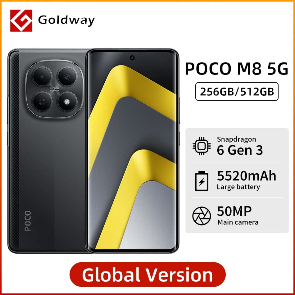 POCO M8 5G Global Version 6.77" 120Hz Flow AMOLED Display 50MP Main Camera Snapdragon 6 Gen 3 Smartphone 45W Turbo Charging NFC