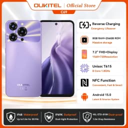 OUKITEL C69 Smartphone 7.2" 120Hz Display 24GB RAM 256GB ROM Android 15 6000mAh Battery 64MP Camera Unisoc T615 Unlocked Mobile
