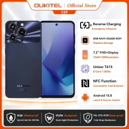 OUKITEL C69 Smartphone 7.2" 120Hz Display 24GB RAM 256GB ROM Android 15 6000mAh Battery 64MP Camera Unisoc T615 Unlocked Mobile