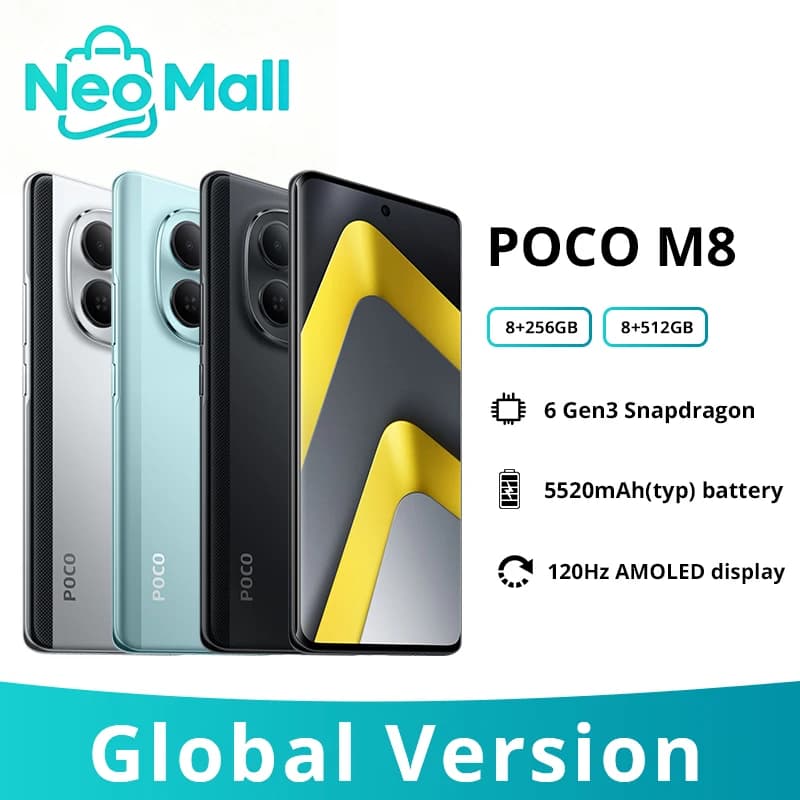 Gobal Version POCO M8 5G Smartphone 6.77" 120Hz Display Snapdragon 6 Gen 3 NFC 50MP 5520mAh 45W Charing