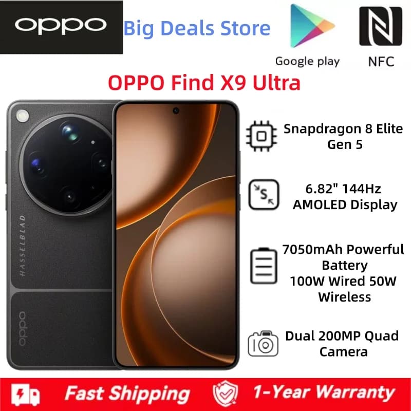 OPPO Find X9 Ultra Global Version Smartphone Snapdragon 8 Elite Gen 5 6.82" 144Hz AMOLED Screen 7050mAh Dual 200MP Camera NFC