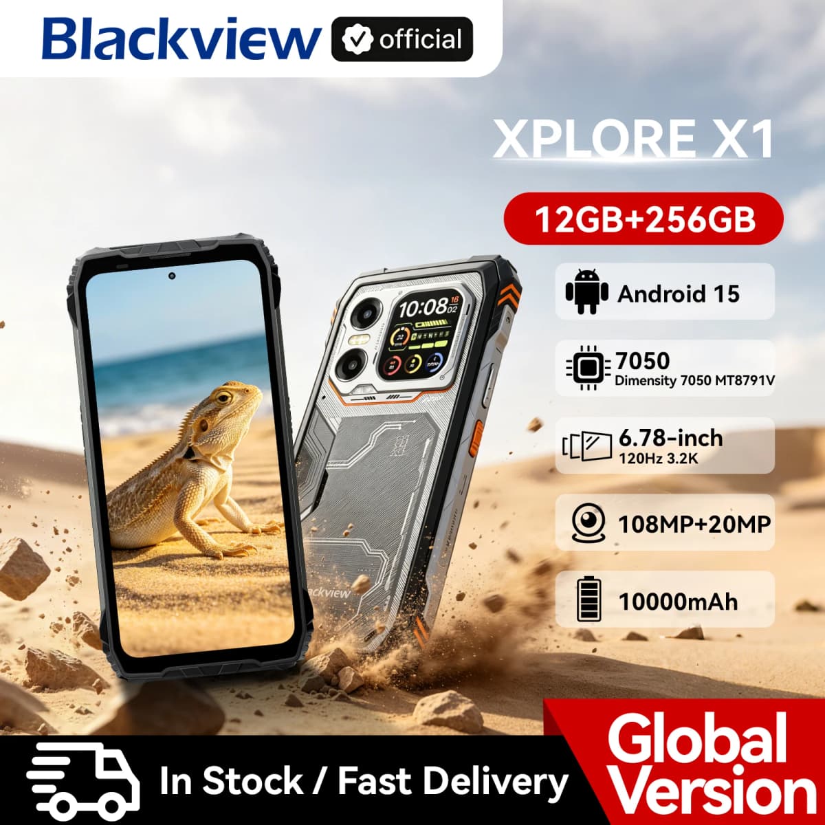 Blackview XPLORE X1 Rugged SmartPhone, 6.78" 2.4K 120Hz Display, Dimensity 7050,10000mAh Battery 55W Charging,108MP+50MP Camera