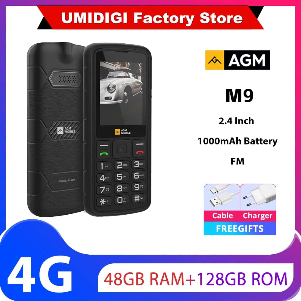AGM M9 4G/2G Feature Phone 2.4"Screen Russian Or English Keyboard Dual SIM Large Button Big Battery Elderly Waterproof Cellphone