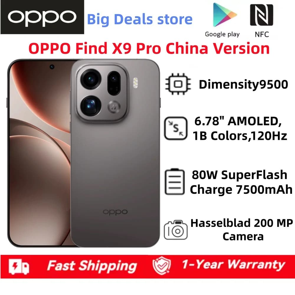 Oppo Find X9 Pro China Version Mobile Phone 6.78" AMOLED 200.0MP Camera IP69 Waterproof Wireless Charge 7500mAh Dimensity 9500