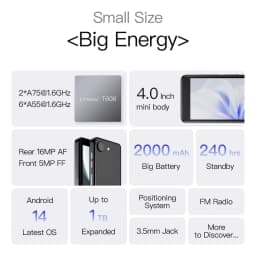 UNIWA Phonemax Q9 Mini Unisoc T606 4G Smartphone 4 Inch QHD 4GB RAM 64GB ROM Mobile Phone Android 14 2000mAh Small Phone Face ID