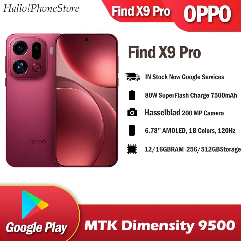 NEW OPPO Find X9 PRO AI 5G Dimensity 9500 CPU 6.78 AMOLED 120HZ NFC 50MP 7500mah 80W SuperCharge Google Play PLG110 ColorOS16