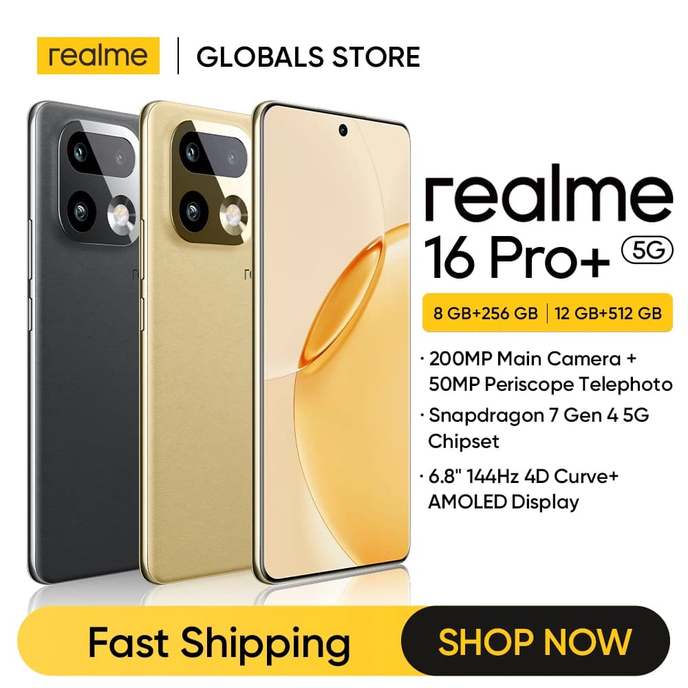realme 16 Pro Plus 5G Smartphone 6.8" 144Hz AMOLED Display Snapdragon 7 Gen 4 Chipset 200MP Camera 50MP Periscope Telephoto