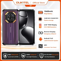 OUKITEL G7 10600mAh Rugged Smartphone 24GB (8+16)+256GB, 6.52" Display 64MP Camera, IP68 Waterproof, NFC Android 16 Smartphone