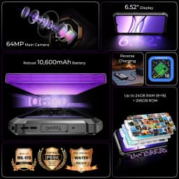 OUKITEL G7 10600mAh Rugged Smartphone 24GB (8+16)+256GB, 6.52" Display 64MP Camera, IP68 Waterproof, NFC Android 16 Smartphone