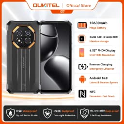 OUKITEL G7 10600mAh Rugged Smartphone 24GB (8+16)+256GB, 6.52" Display 64MP Camera, IP68 Waterproof, NFC Android 16 Smartphone