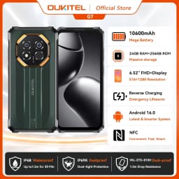 OUKITEL G7 10600mAh Rugged Smartphone 24GB (8+16)+256GB, 6.52" Display 64MP Camera, IP68 Waterproof, NFC Android 16 Smartphone