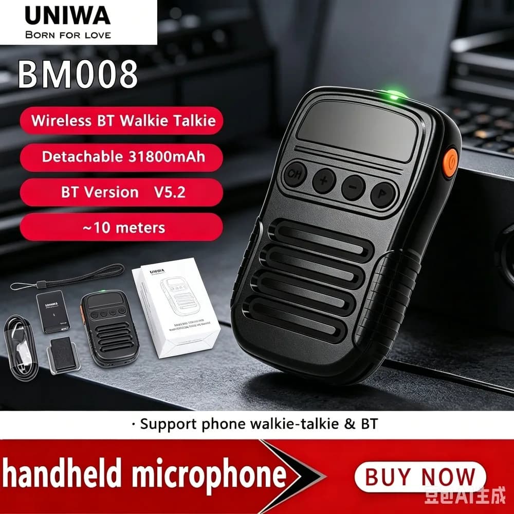 NEW UNIWA BM008 Zello SOS PTT Button Microphone 1800mAh BT Professional Handheld Universal for Mobile Phones and Walkie Talkie