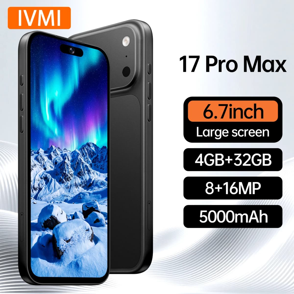 IVMI Global 17PROMAX Smartphone Android 12 Pixels 8+16MP 6.7 Inch 4GB Memory 32GB ROM Face ID 4G Network Google Play Store Phone