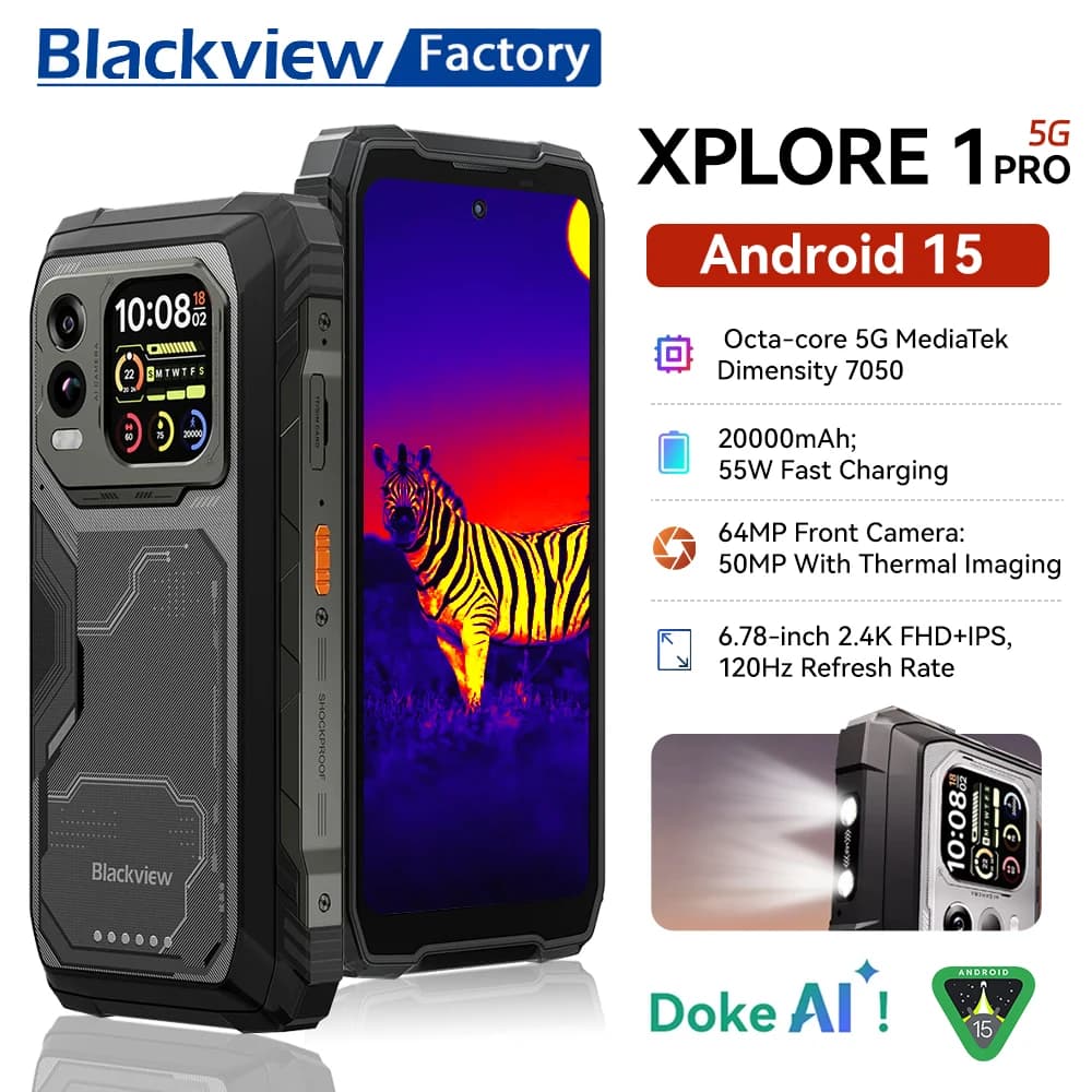 Blackview XPLORE 1 Pro 5G Rugged Phone with Thermal Imagin FILR 6.78'' 2.4K Display 16GB+512GB 20000mAh Smartphon Android 15 NFC