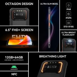 IIIF150 Air1 Smartphone 6.5" FHD+ Display 12GB+64GB NFC 5000mAh IP68 IP69K STD-810G 11.35mm Ultra-Thin Rugged Phone