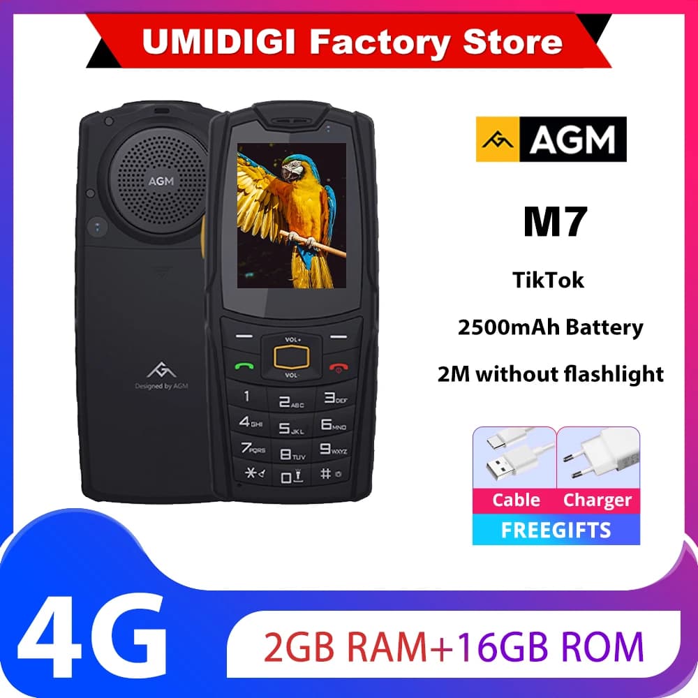 AGM M7 2+16G Volte Android Feature Phone Waterproof Touch Screen 2500mAh Cellphone with English Russian keyboard
