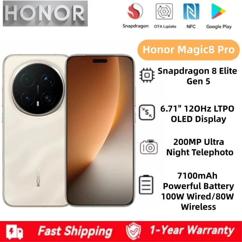 HONOR Magic8 Pro Global Version 5G Smartphone 6.71''120Hz OLED Screen Snapdragon 8 Elite Gen5 200MP Cameras 100W SuperCharge NFC