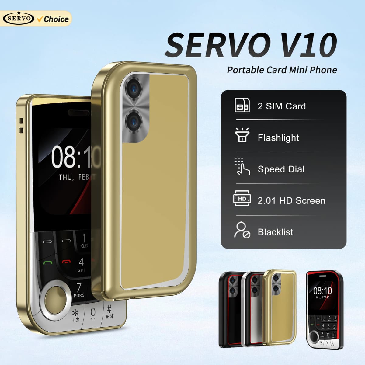 SERVO V10 Pocket Mobile Phone 2 SIM Standby Speed Dial Magic Voice FM Radio Blacklist MP4 Player Torch 2G GSM Button Cellphones