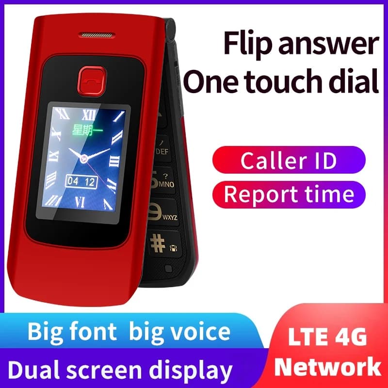 YEEMI K21+ LTE 4G Flip Mobile Phone 2.4'' Screen 1100mAh Large Button Loud Voice For Elderly Cellphone MP3 MP4 SOS LED Light