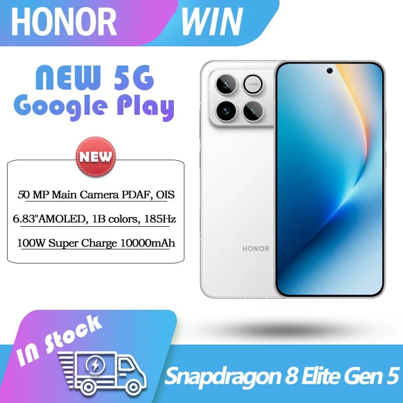 HONOR WIN 5G Smart Phone Snapdragon 8Elite Gen5 50MP Camera 100W Charger 10000mAh Google 6.83' OLED 185Hz MagicOS10 NFC Honorwin