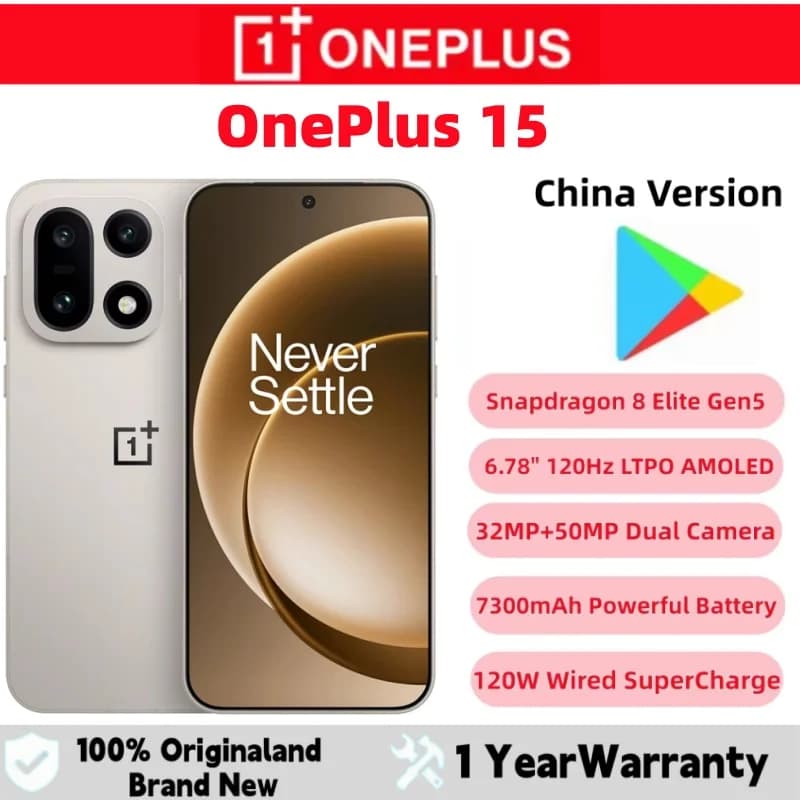 Oneplus 15 Unlocked Original Smart Phone Snapdragon 8 Elite Gen5 50MP IP69 Waterproof OTA 6.78'AMOLED Camera 120W Charge 7300mAh