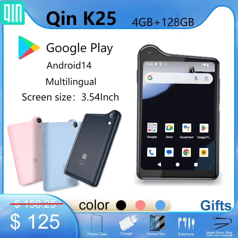 New Qin K25 Android 14 Google Paly MTG81 Touch screen 3.54 inches RAM4GB ROM 128GB Wifi Bluetooth Mini Phone