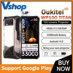 OUKITEL WP100 Titan 5G Rugged Phone 36GB(12+24)+512GB 33000mAh 66W 200MP 6.8'' Android 14 Projector Camping Light Smartphone