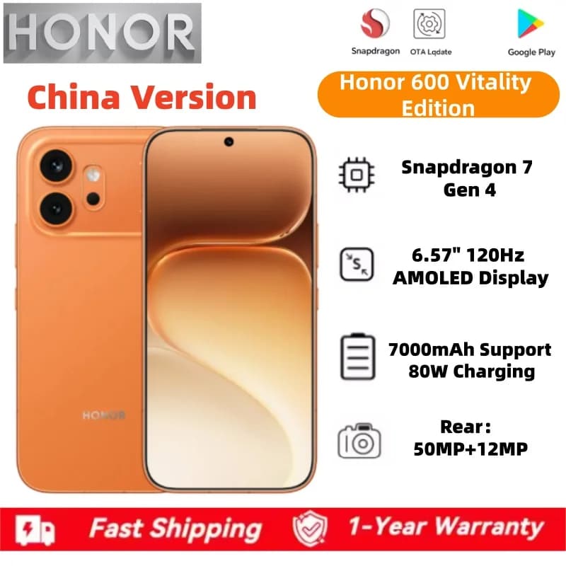Honor 600 Vitality Edition China Version Snapdragon 7 Gen 4 6.57" AMOLED 120HZ 7000mAh 80W Supercharge Rear Camera OIS 50MP