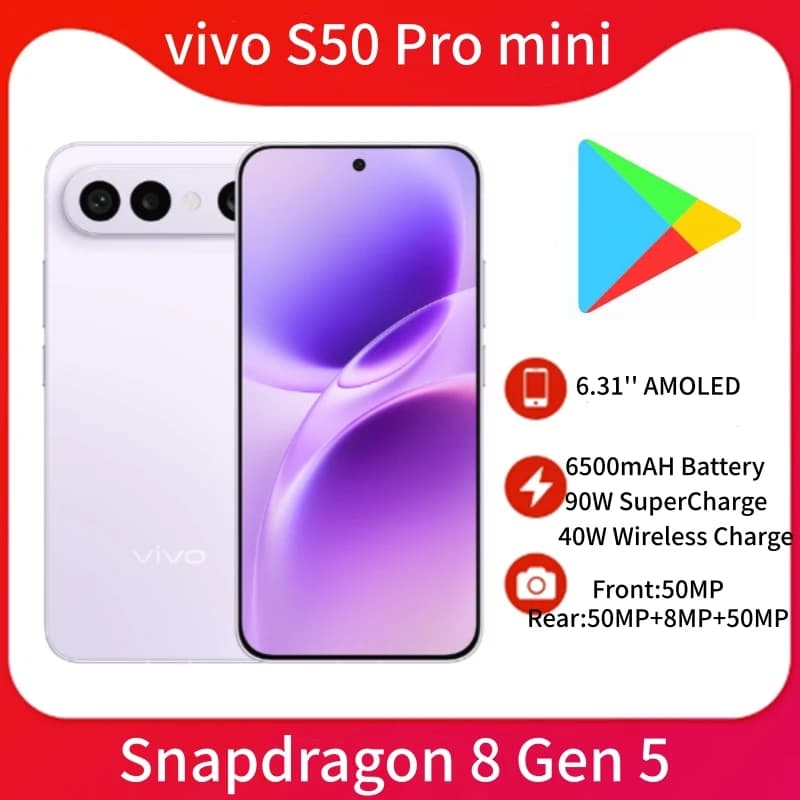 New Vivo S50 Pro Mini 5G Smart Phone Snapdragon 8 Gen 5 6.31'' AMOLED Screen 6500mAh Battery 90W Supercharge 40W Wireless Charge