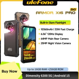 Ulefone Armor X16 Pro 10360mAh Glare Flashlight 5G Rugged Phone Smartphone Android 15 Up to 16GB+256GB 64MP Main Cam 6.56" 120Hz